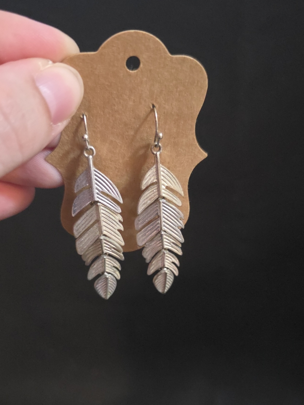 Silver Feather Drop Earrings